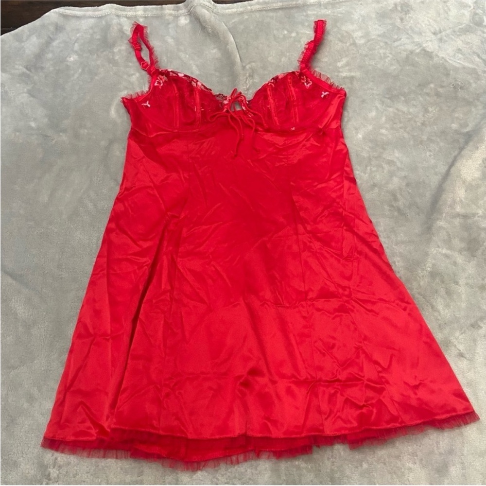 New! For Love & Lemons Red Evie Slip Dress embroidered lace nwot 51381 - Picture 10 of 14